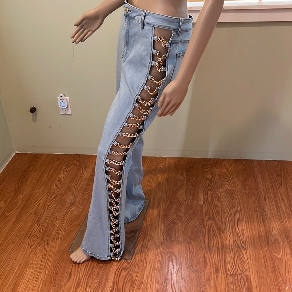Akira Blue Jeans With Gold Chains On The Sides Size 13